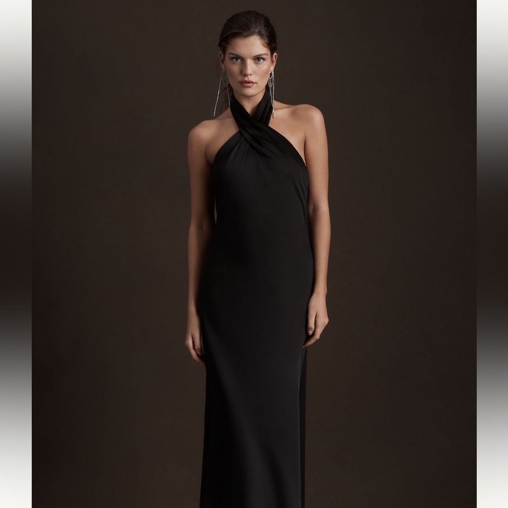 BHLDN Ruby Twist Halter satin gown. Black. Size 6. NWT
